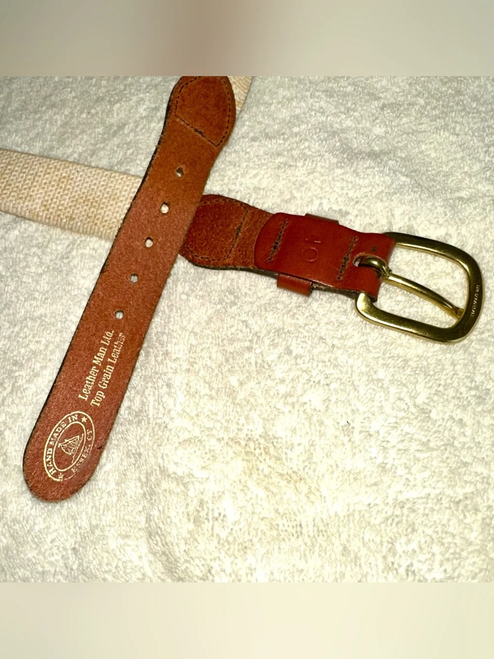 Vintage Leather Man Ltd Boat Ribbon Belt Brass Buckle Preppy Navy Sz 40